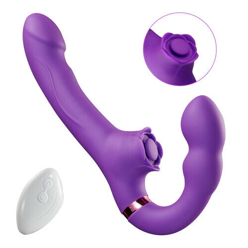 Loria - Couples 10 Tapping & Vibrating G-spot Clit Stimulator Strapless Double-ended Remote Control Dildo