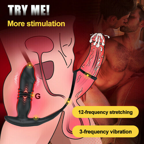 Saul - Dual Cock-Ring Thrusting Prostate Massager with 12 Vibrations