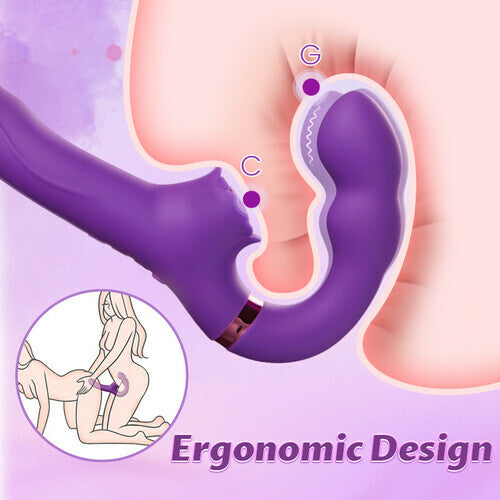 Loria - Couples 10 Tapping & Vibrating G-spot Clit Stimulator Strapless Double-ended Remote Control Dildo