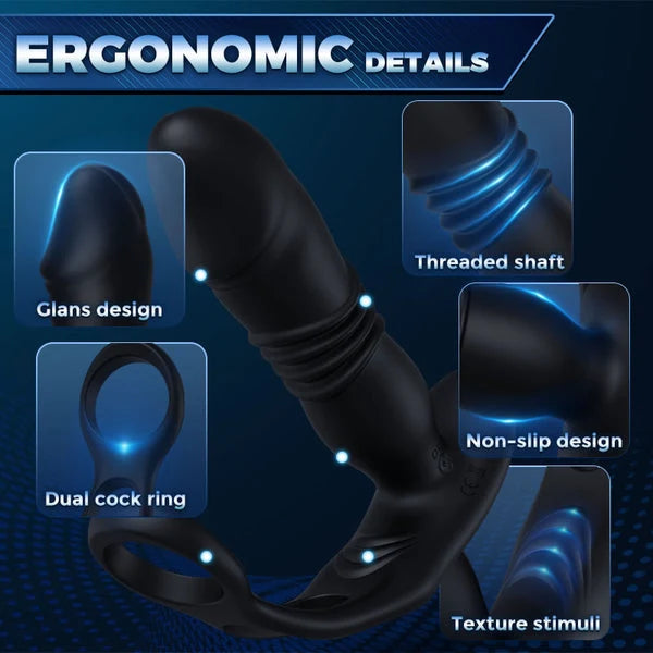 Saul - Thrusting & 12 -Vibrating Cock Rings Prostate Massager