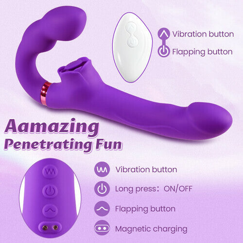 Loria - Couples 10 Tapping & Vibrating G-spot Clit Stimulator Strapless Double-ended Remote Control Dildo